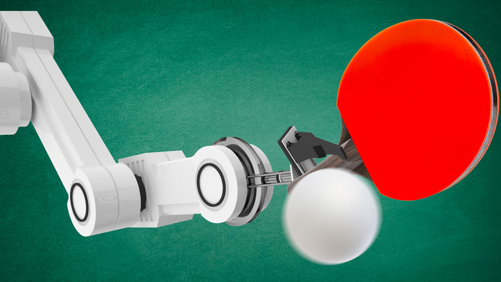 robot hand plays ping pong