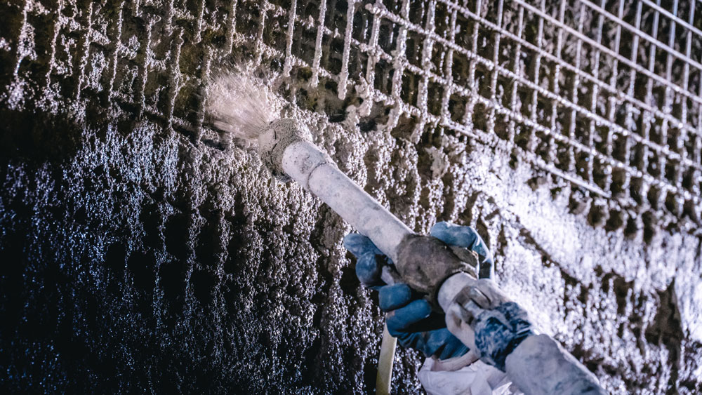 Concrete sprayed on rebar wire