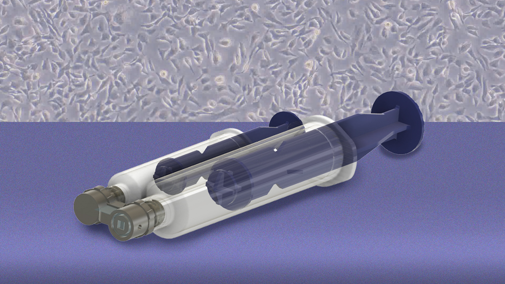 Handheld syringe device with cellular background