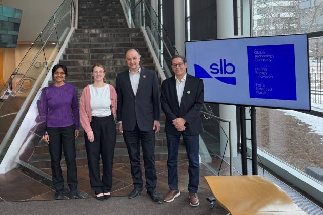 Left to right: Lalitha Venkataramanan, scientific advisor and SLB research center manager; Kelly Gavin, MIT.nano consortium manager; Vladimir Bulović, MIT.nano director and the Fariborz Maseeh (1990) Professor of Emerging Technologies at MIT; and Smaine Zeroug, research director and SLB ambassador to MIT.