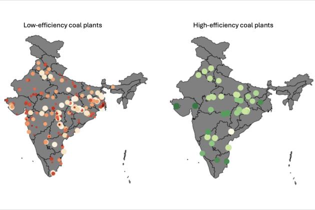 India has pledged to reduce its carbon emissions, a difficult task as the country’s electric power system relies on many coal-burning power plants. While some of the plants are fuel-efficient (right), many more are not (left). MITEI researchers have explored and clarified India’s decarbonization options and have posted their methods and results for use by other countries in the midst of similar energy transitions.