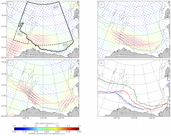 Climatology of wind, ice speed, ocean current and ice concentration over the Beaufort Gyre