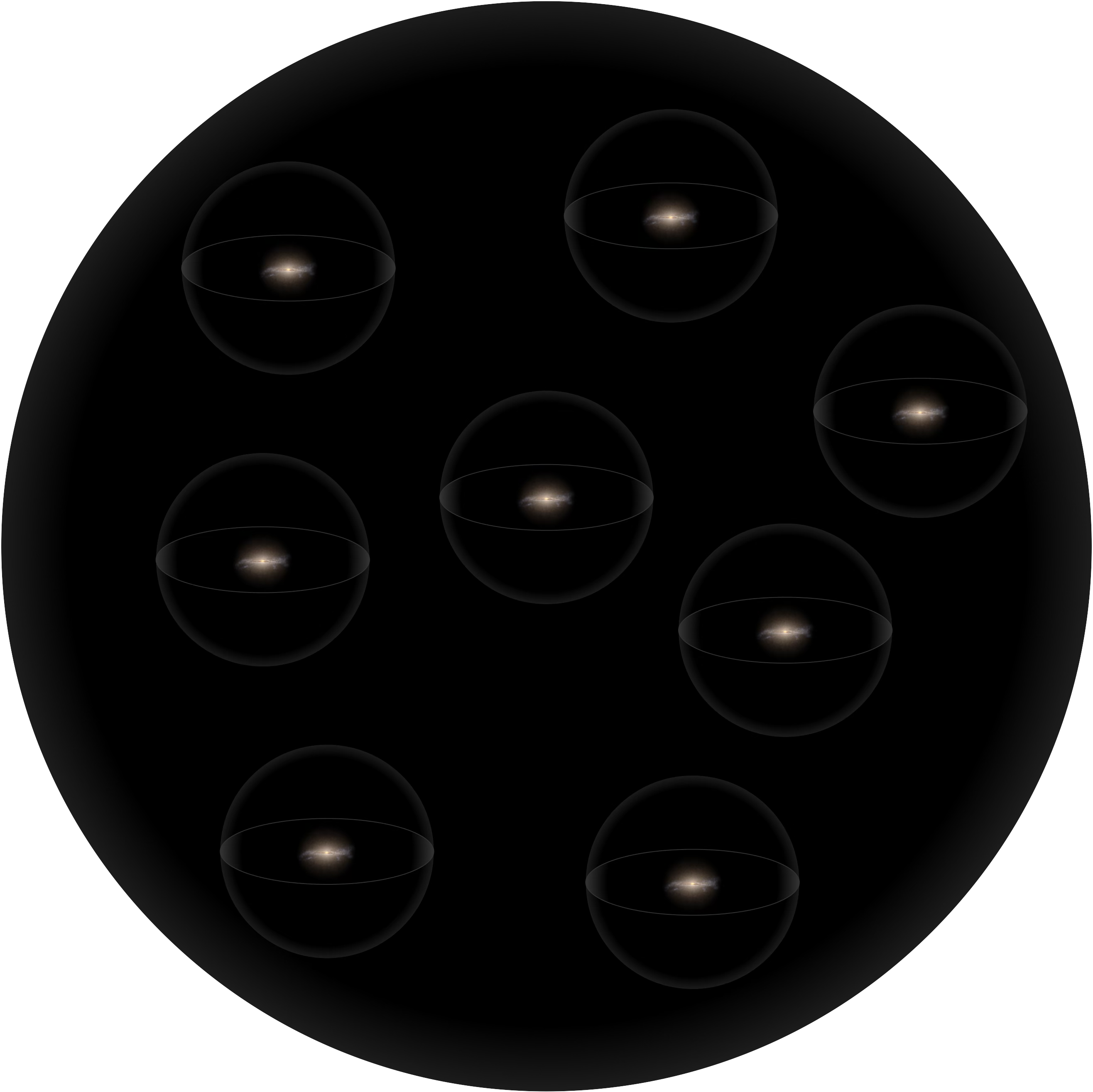 schematic of galaxy cluster with dark matter halos.