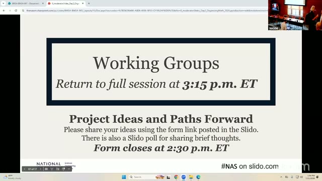 The slide had already flipped forward by the time the tape resumes: "Return to full session at 3:15 p.m. ET" — confirming the exact reconvene time stated below.
